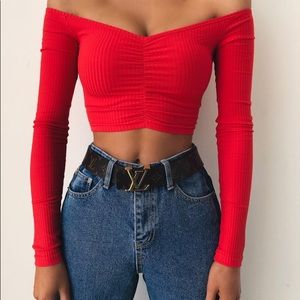 Red Sweatheart ribbed crop top *NEW*